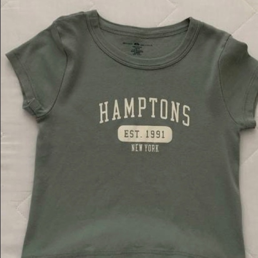 Brandy Melville sage green Hamptons graphic top